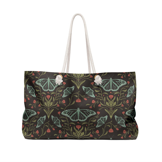 Meadowlace Butterflies Nightglow Weekender Bag with hand - drawn artwork - Flourish Moon Studio