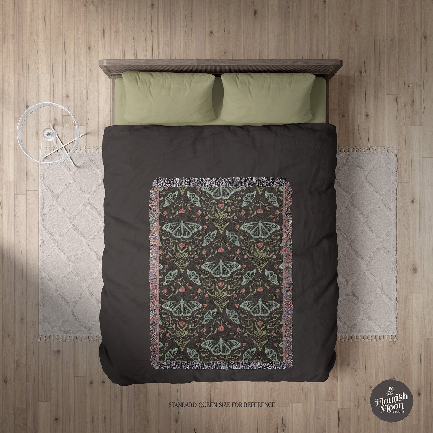 Meadowlace Butterflies Nightglow Woven Blanket with hand - drawn artwork - Flourish Moon Studio