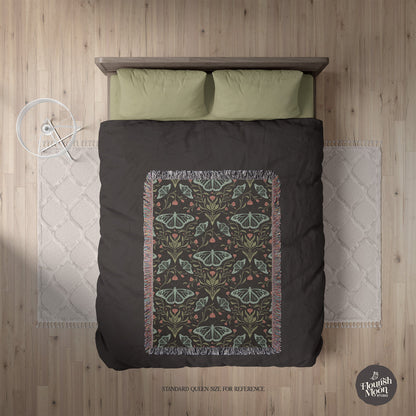 Meadowlace Butterflies Nightglow Woven Blanket with hand - drawn artwork - Flourish Moon Studio