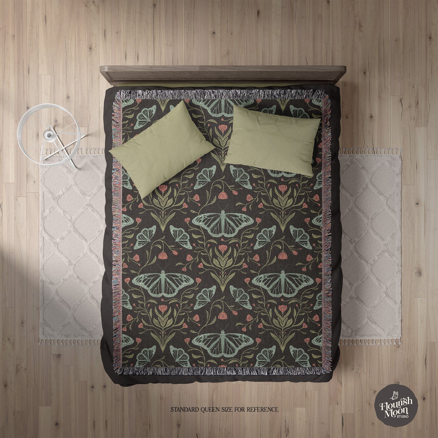 Meadowlace Butterflies Nightglow Woven Blanket with hand - drawn artwork - Flourish Moon Studio