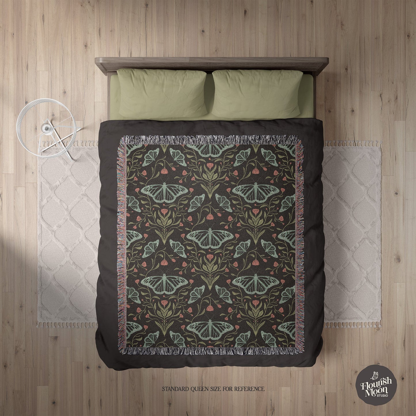 Meadowlace Butterflies Nightglow Woven Blanket with hand - drawn artwork - Flourish Moon Studio