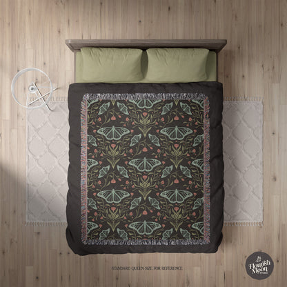 Meadowlace Butterflies Nightglow Woven Blanket with hand - drawn artwork - Flourish Moon Studio