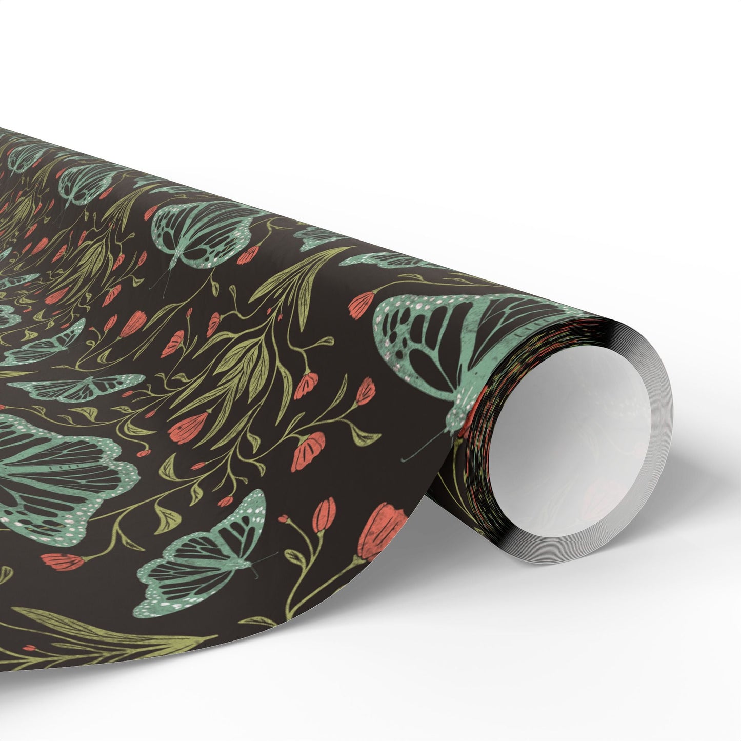 Meadowlace Butterflies Nightglow Wrapping Paper with hand - drawn artwork - Flourish Moon Studio
