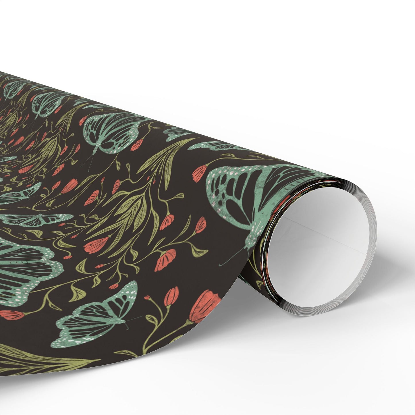 Meadowlace Butterflies Nightglow Wrapping Paper with hand - drawn artwork - Flourish Moon Studio