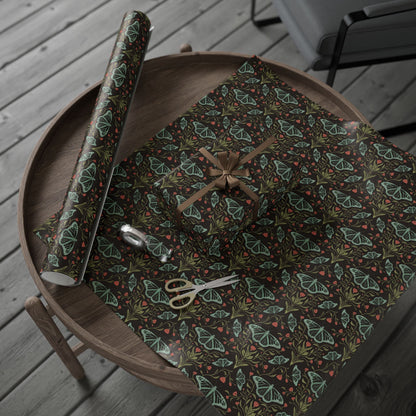 Meadowlace Butterflies Nightglow Wrapping Paper with hand - drawn artwork - Flourish Moon Studio