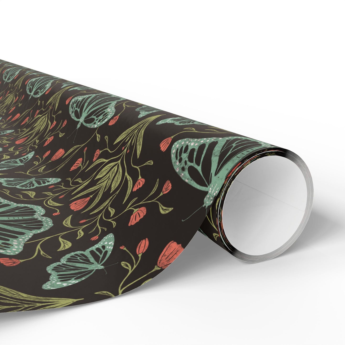 Meadowlace Butterflies Nightglow Wrapping Paper with hand - drawn artwork - Flourish Moon Studio