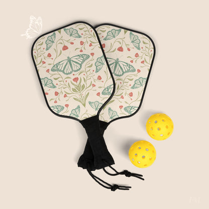 Meadowlace Butterflies Pickleball Paddles Set with hand drawn artwork - Flourish Moon Studio