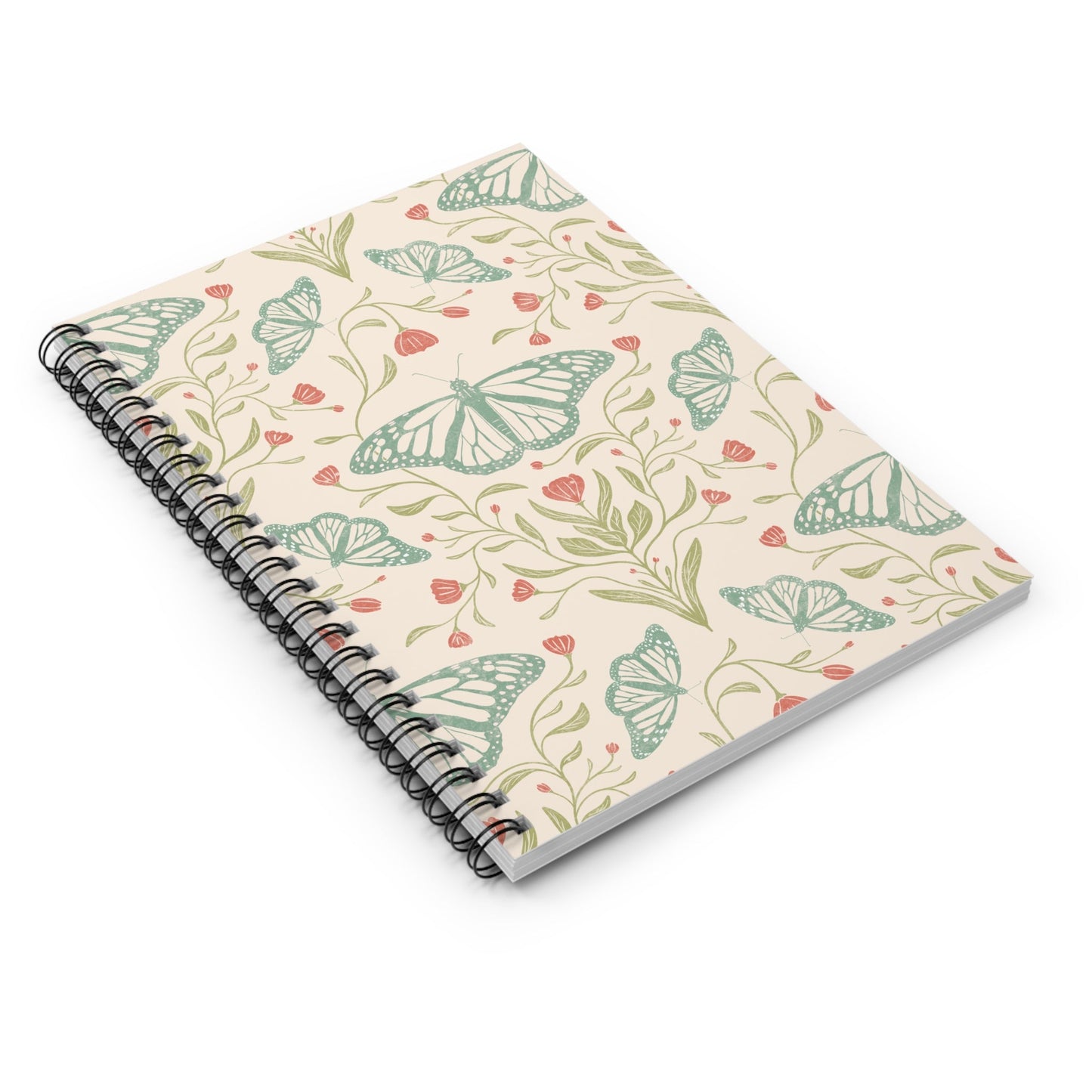 Meadowlace Butterflies Spiral Notebook with hand - drawn artwork - Flourish Moon Studio