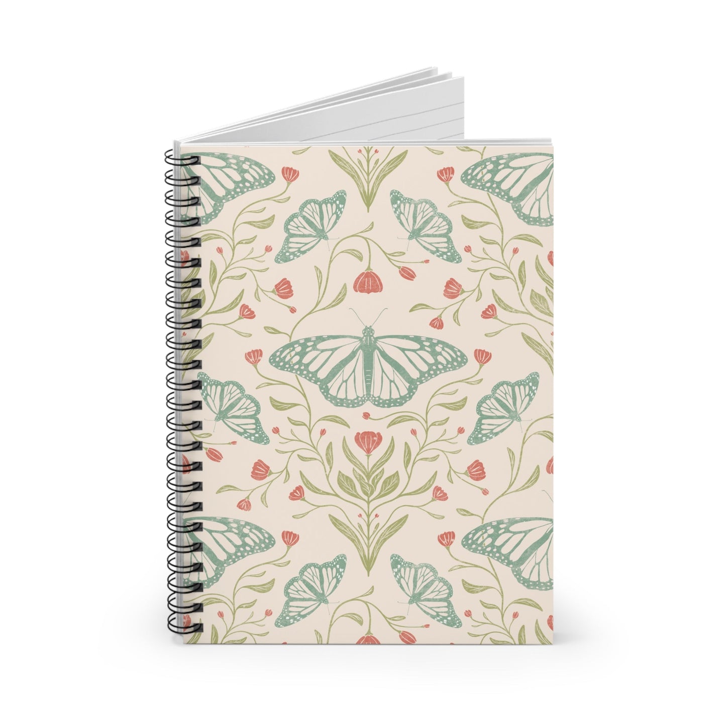 Meadowlace Butterflies Spiral Notebook with hand - drawn artwork - Flourish Moon Studio