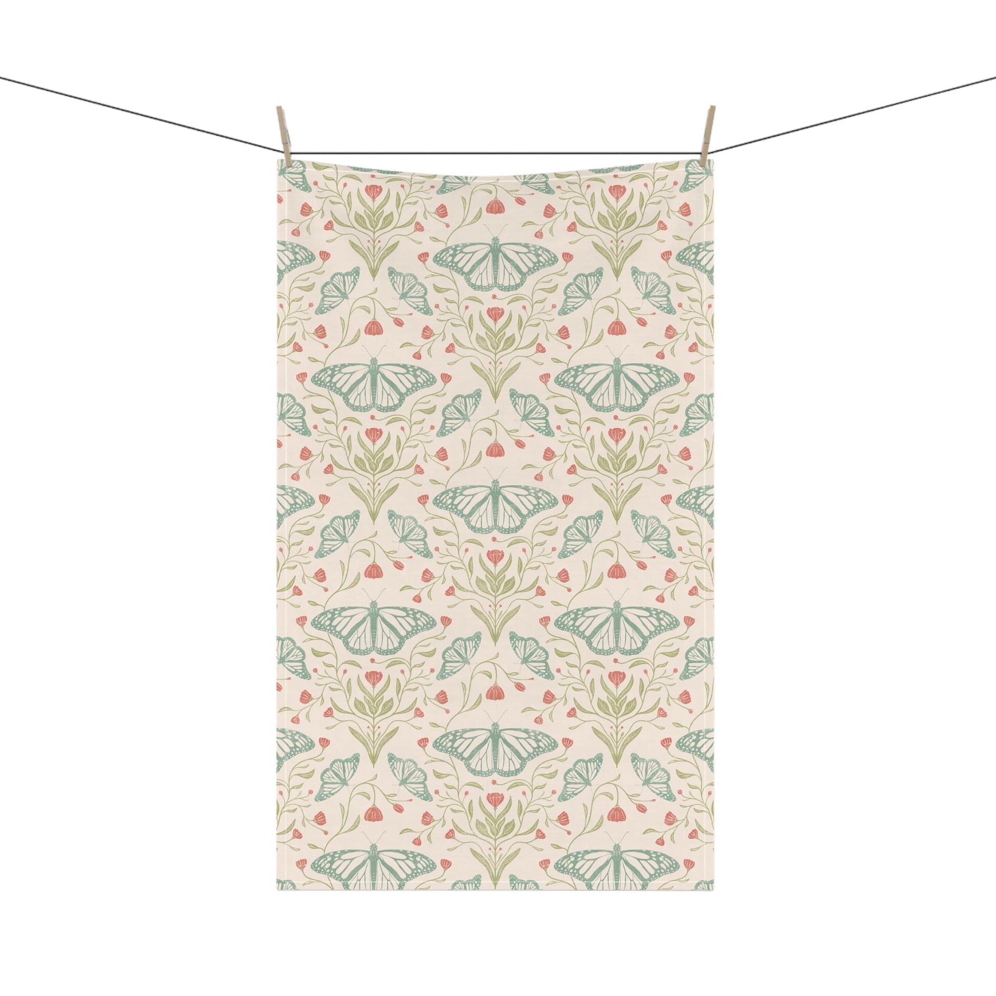 Meadowlace Butterflies Tea Towel with hand - drawn artwork - Flourish Moon Studio
