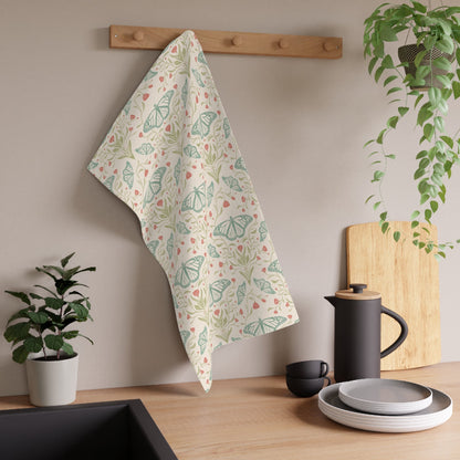 Meadowlace Butterflies Tea Towel with hand - drawn artwork - Flourish Moon Studio