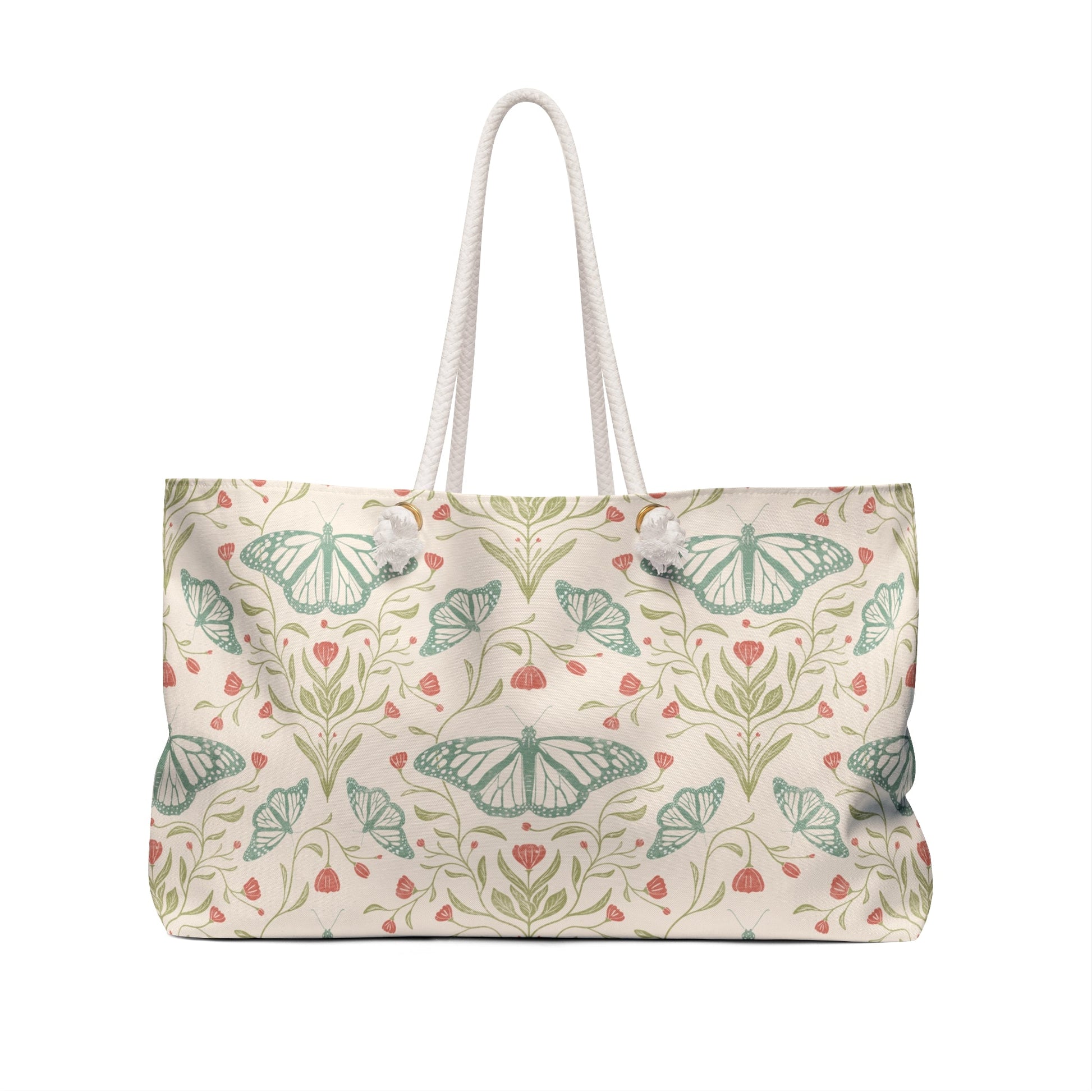 Meadowlace Butterflies Weekender Bag with hand - drawn artwork - Flourish Moon Studio