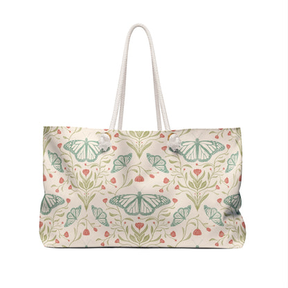 Meadowlace Butterflies Weekender Bag with hand - drawn artwork - Flourish Moon Studio