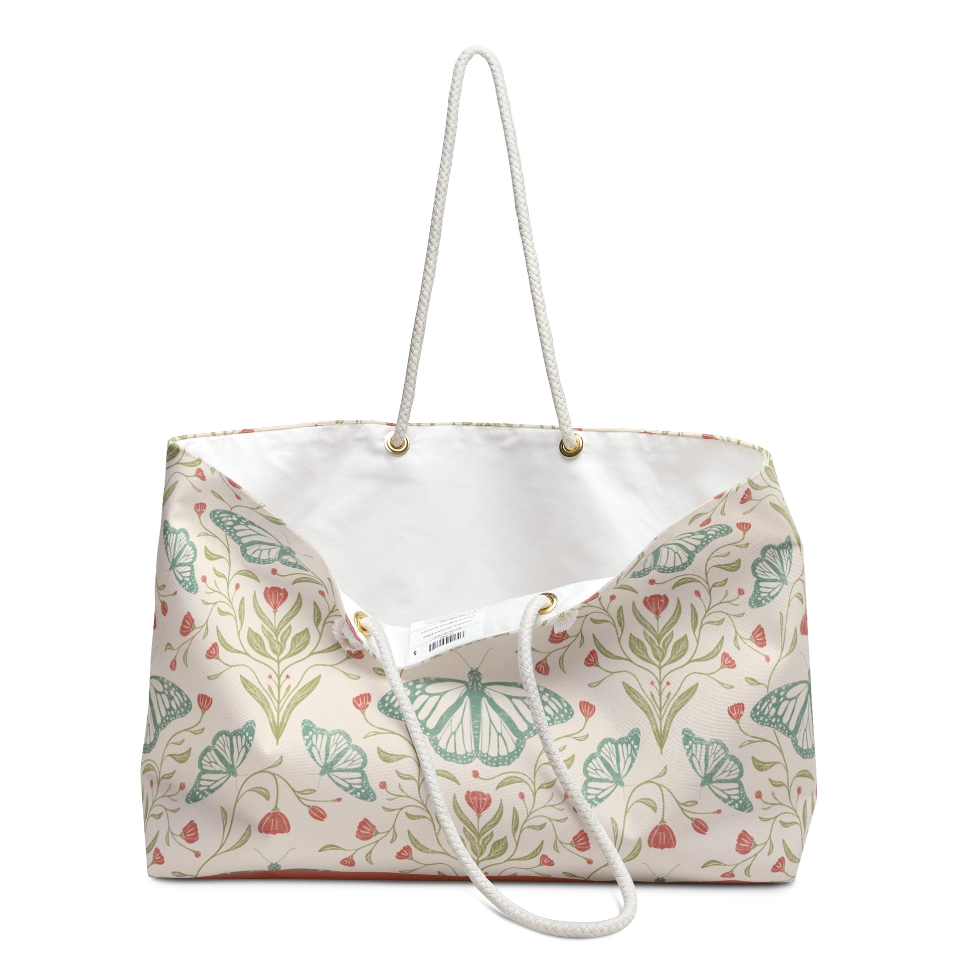 Meadowlace Butterflies Weekender Bag with hand - drawn artwork - Flourish Moon Studio