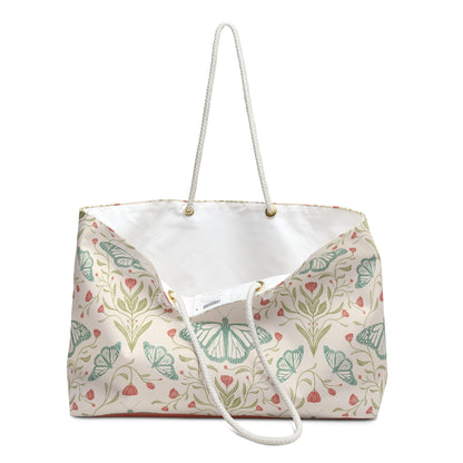Meadowlace Butterflies Weekender Bag with hand - drawn artwork - Flourish Moon Studio