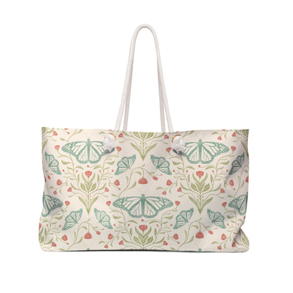 Meadowlace Butterflies Weekender Bag with hand - drawn artwork - Flourish Moon Studio