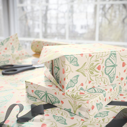 Meadowlace Butterflies Wrapping Paper with hand - drawn artwork - Flourish Moon Studio