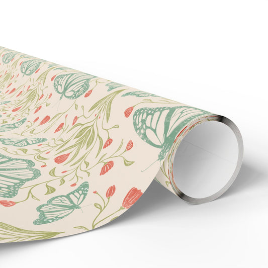 Meadowlace Butterflies Wrapping Paper with hand - drawn artwork - Flourish Moon Studio