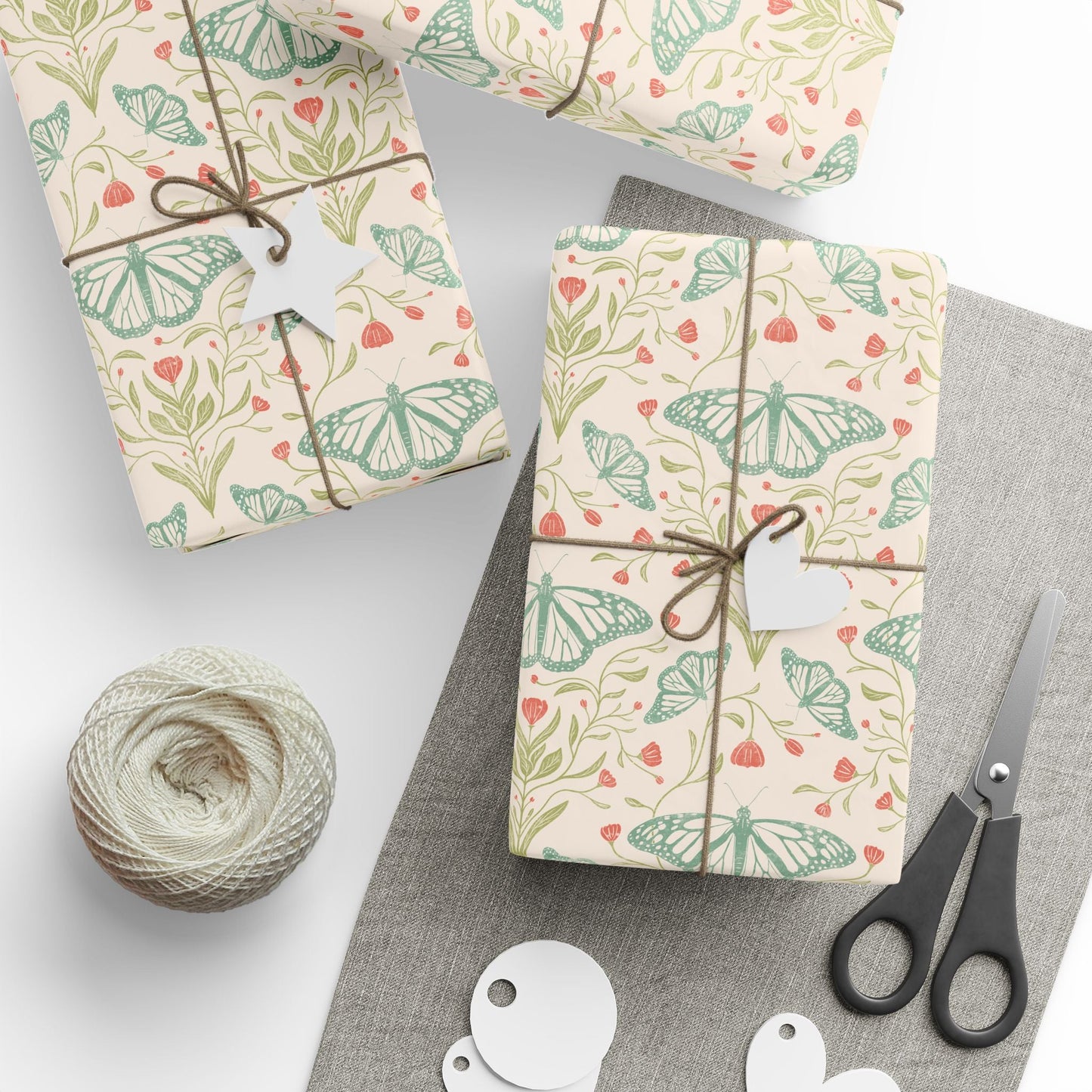 Meadowlace Butterflies Wrapping Paper with hand - drawn artwork - Flourish Moon Studio