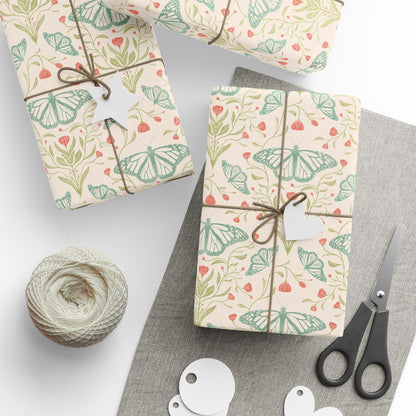 Meadowlace Butterflies Wrapping Paper with hand - drawn artwork - Flourish Moon Studio