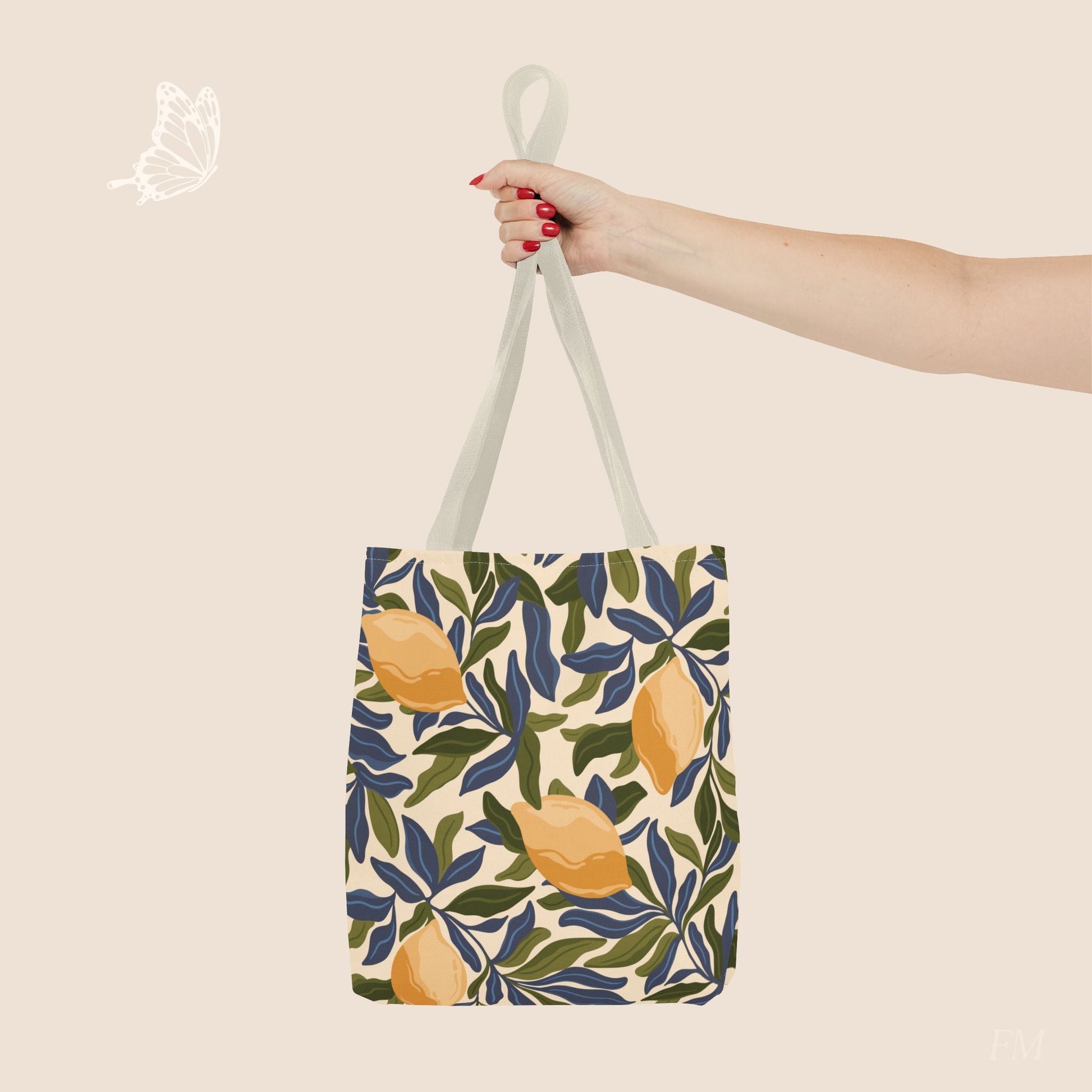 Mediterranean Lemon Branches Day Tote Bag with hand drawn artwork - Flourish Moon Studio