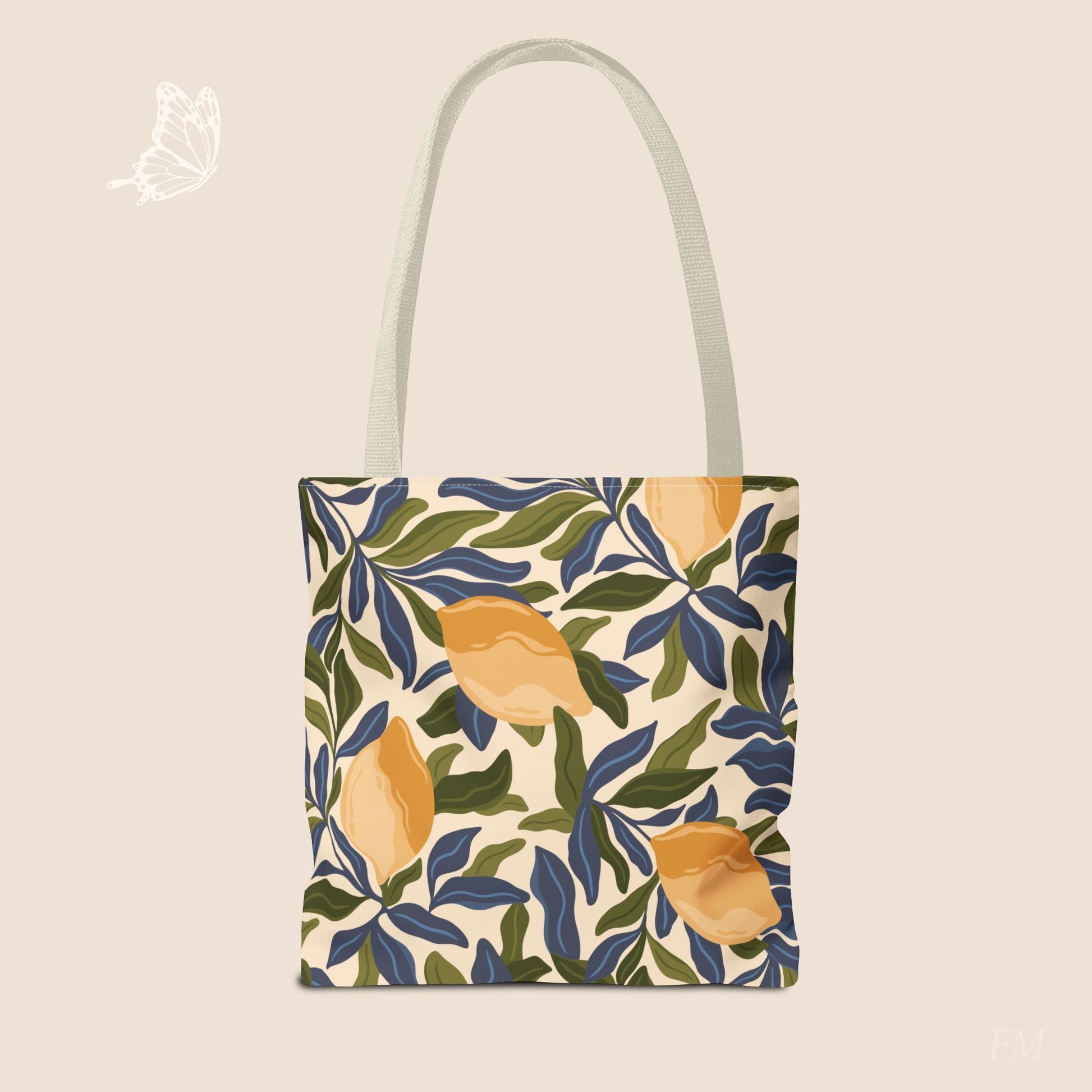 Mediterranean Lemon Branches Day Tote Bag with hand drawn artwork - Flourish Moon Studio
