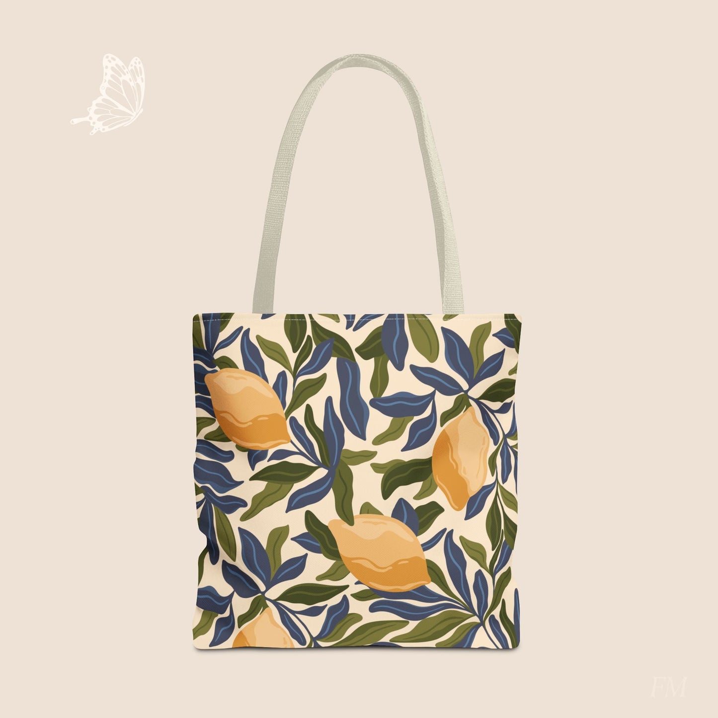 Mediterranean Lemon Branches Day Tote Bag with hand drawn artwork - Flourish Moon Studio
