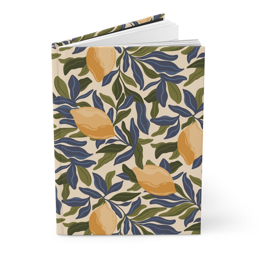 Mediterranean Lemon Branches Hardcover Journal with hand drawn artwork - Flourish Moon Studio
