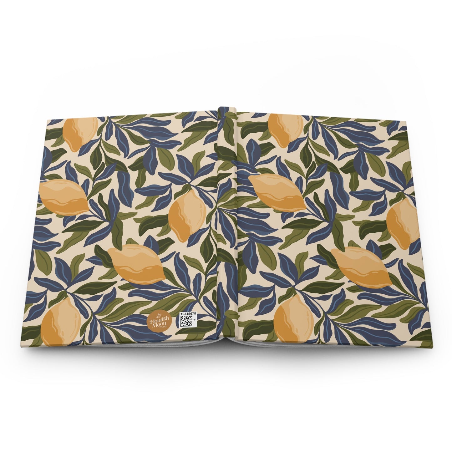 Mediterranean Lemon Branches Hardcover Journal with hand drawn artwork - Flourish Moon Studio