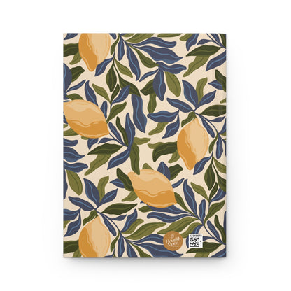 Mediterranean Lemon Branches Hardcover Journal with hand drawn artwork - Flourish Moon Studio