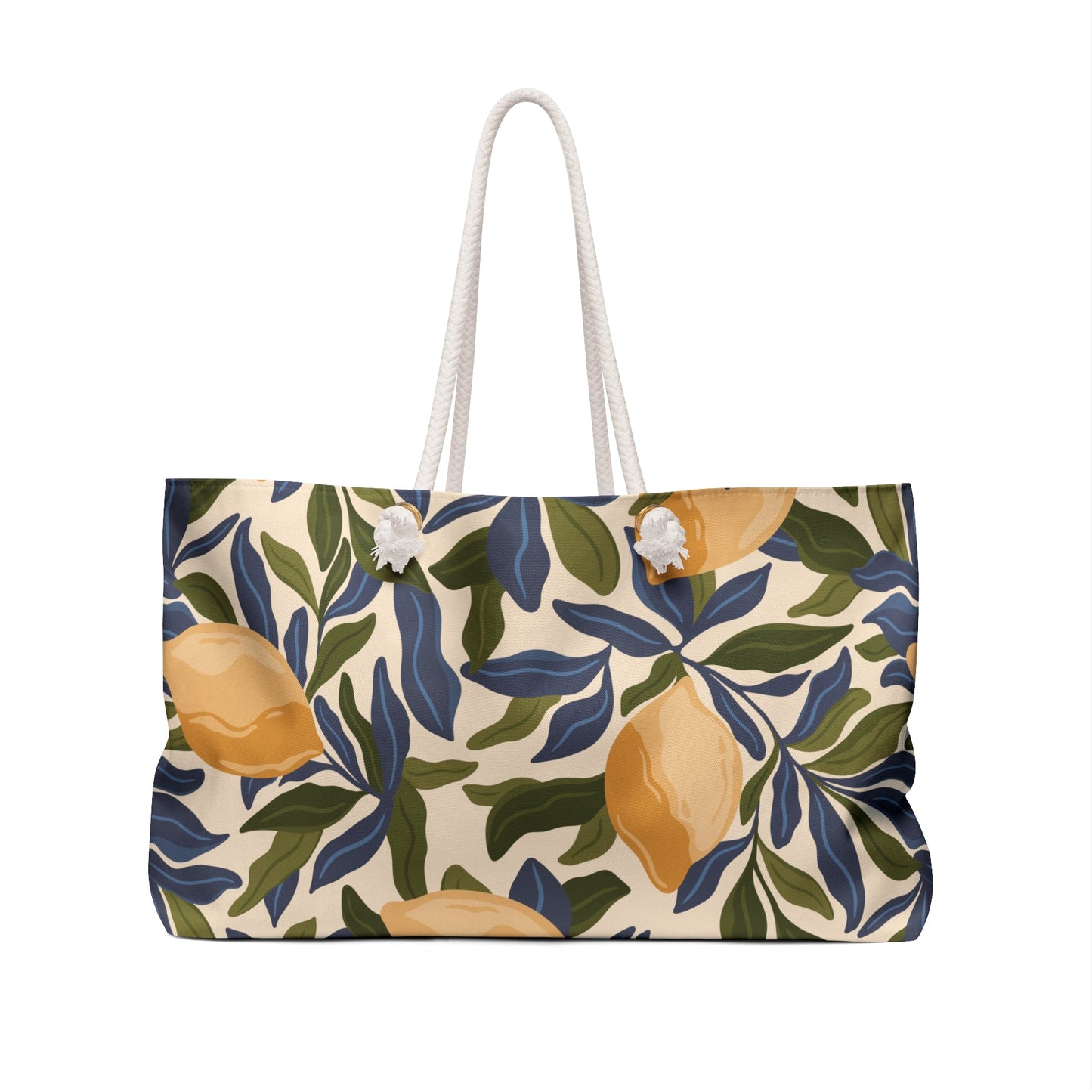 Mediterranean Lemon Branches Weekender Bag with hand drawn artwork - Flourish Moon Studio