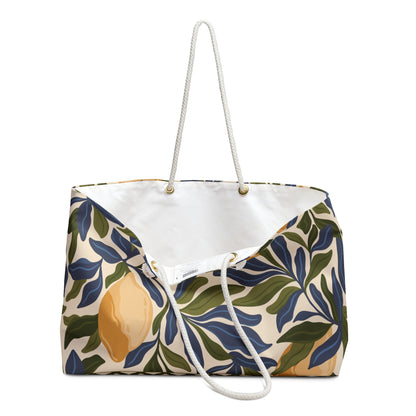 Mediterranean Lemon Branches Weekender Bag with hand drawn artwork - Flourish Moon Studio