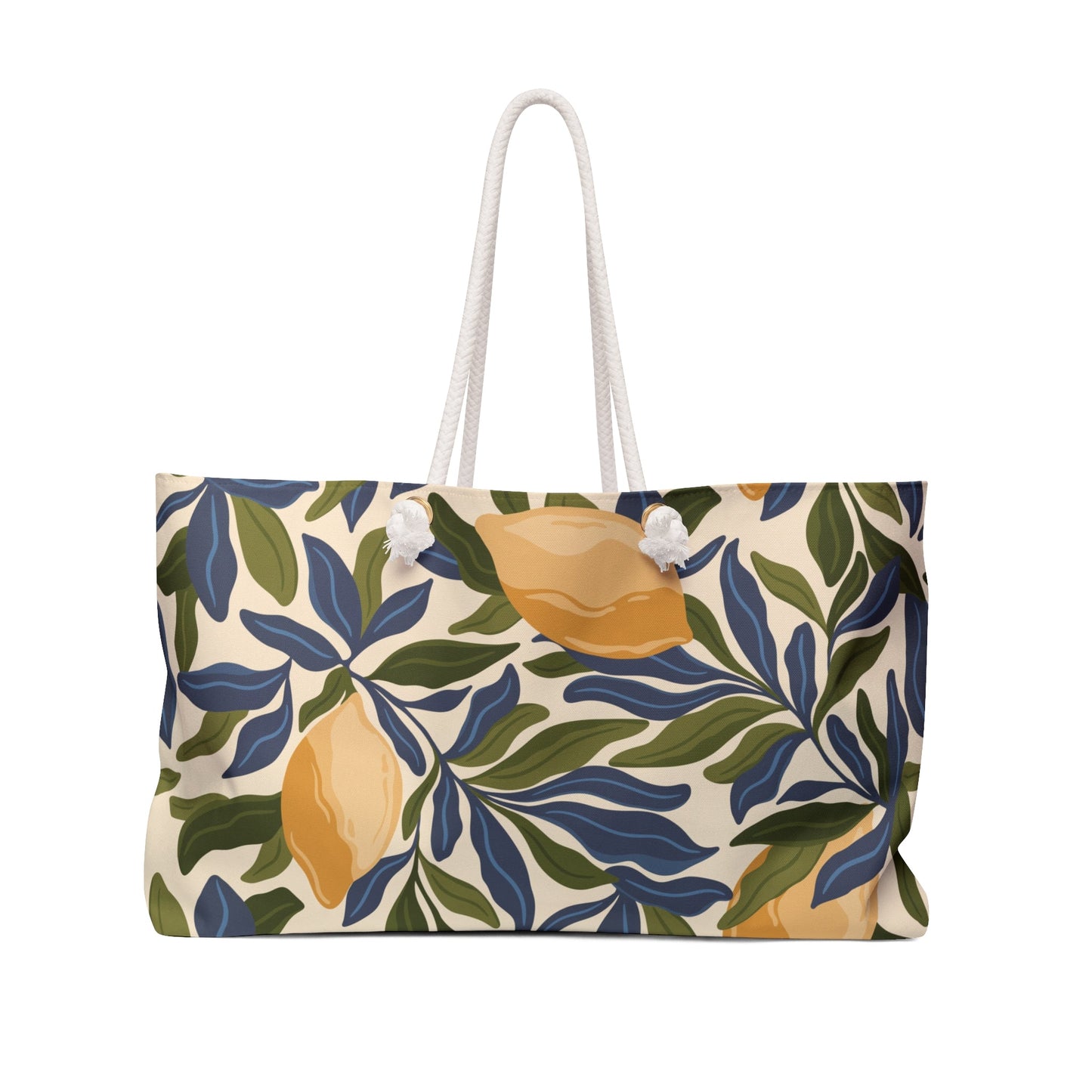 Mediterranean Lemon Branches Weekender Bag with hand drawn artwork - Flourish Moon Studio