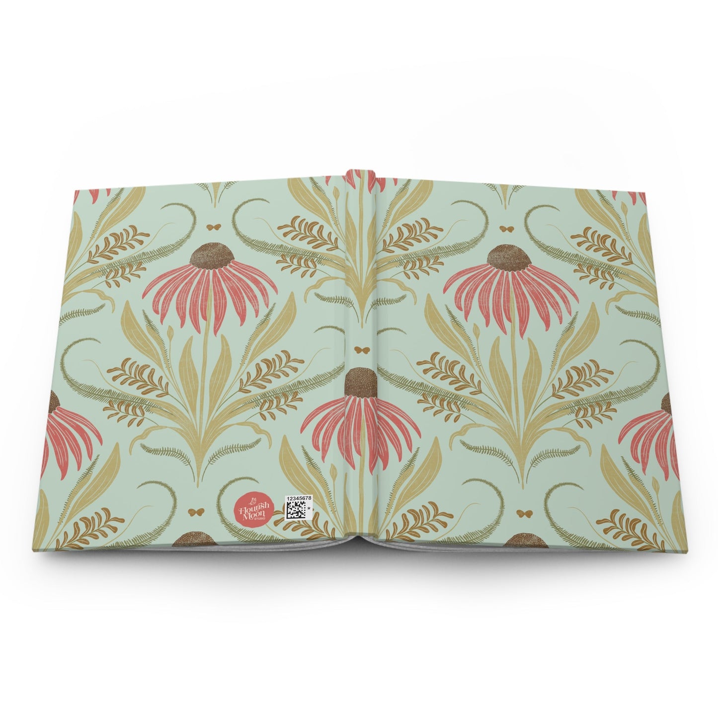 Mint Garden Glow Hardcover Journal with hand - drawn artwork - Flourish Moon Studio