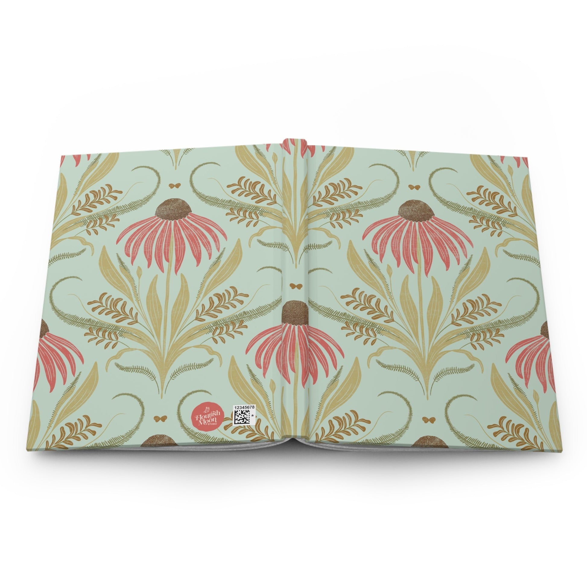 Mint Garden Glow Hardcover Journal with hand - drawn artwork - Flourish Moon Studio