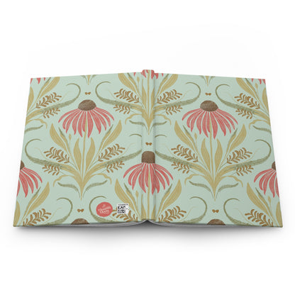 Mint Garden Glow Hardcover Journal with hand - drawn artwork - Flourish Moon Studio