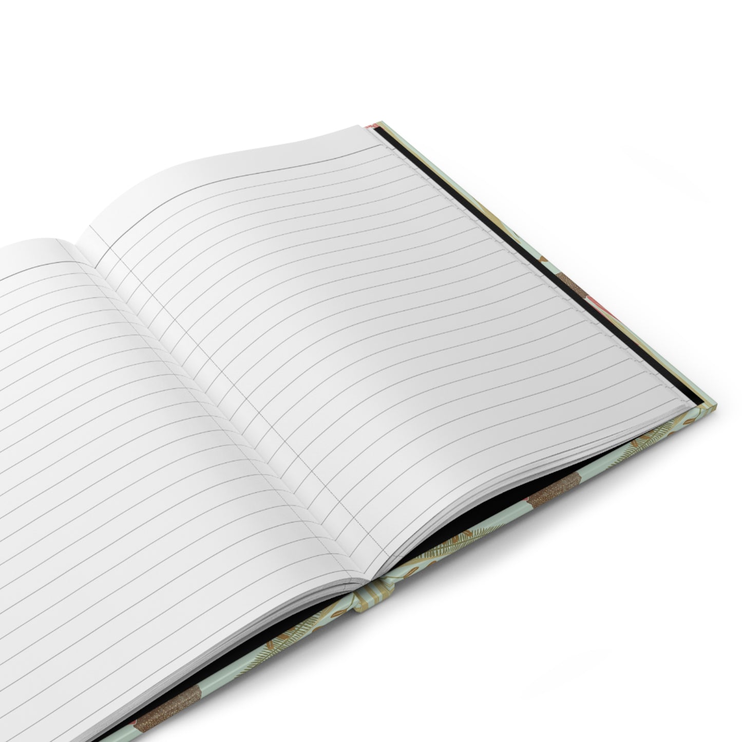 Open notebook with lined pages on a white background