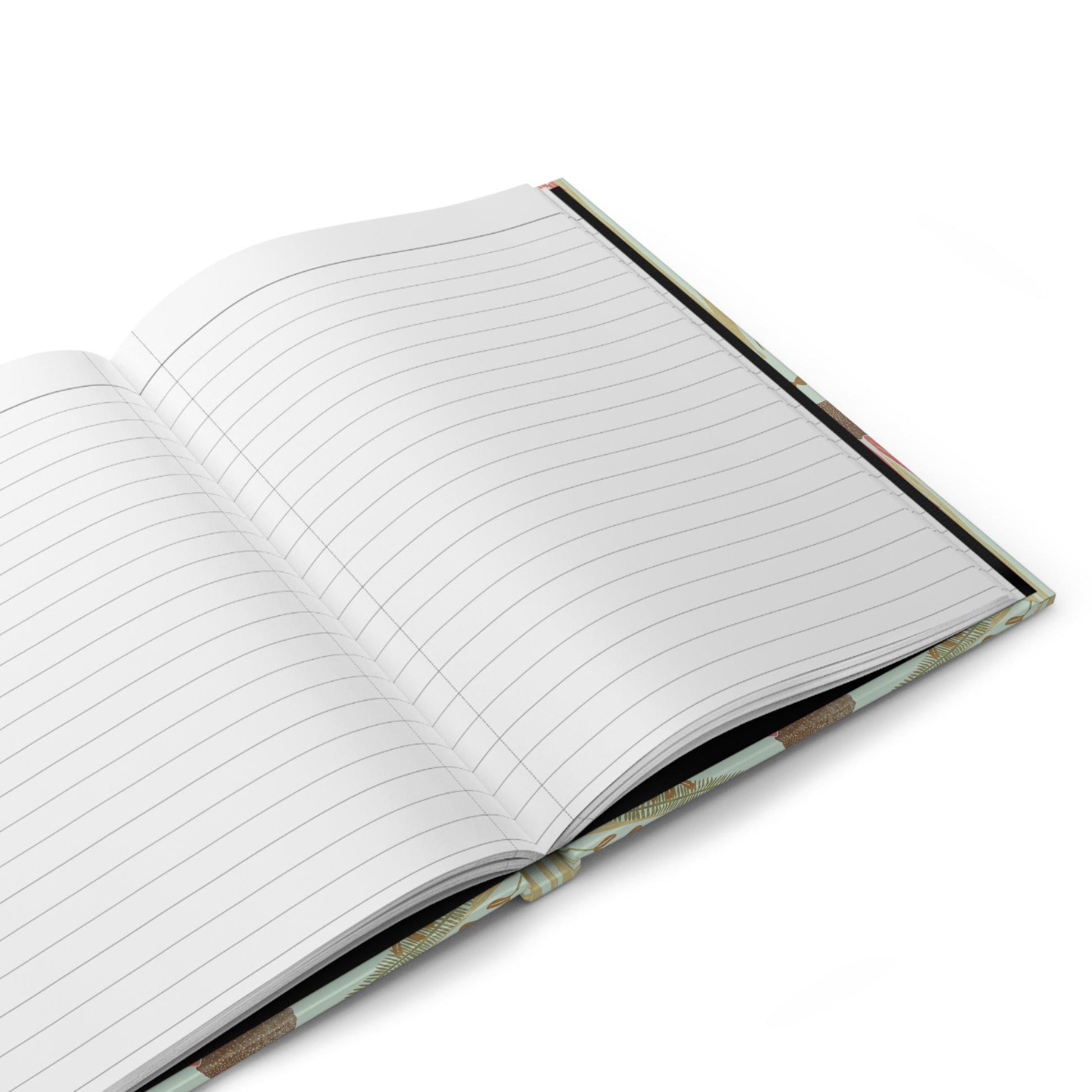 Open notebook with lined pages on a white background