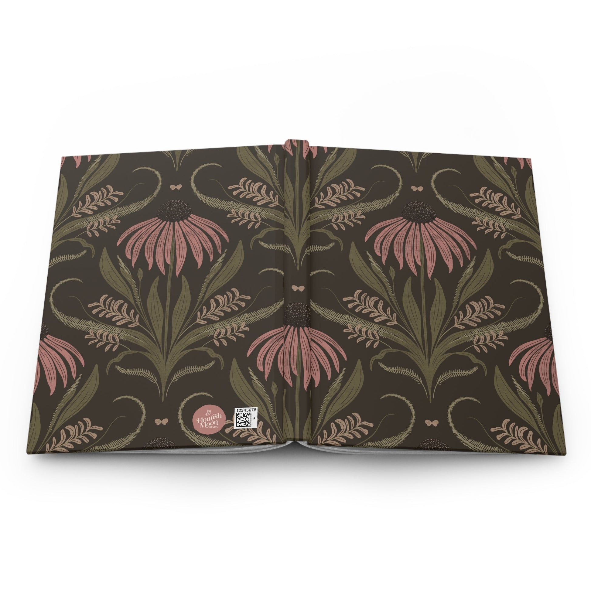 Mocha Blush Meadow Hardcover Journal with hand - drawn artwork - Flourish Moon Studio