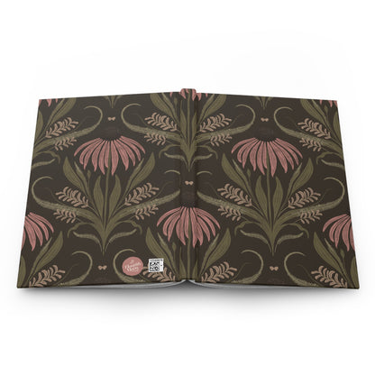 Mocha Blush Meadow Hardcover Journal with hand - drawn artwork - Flourish Moon Studio