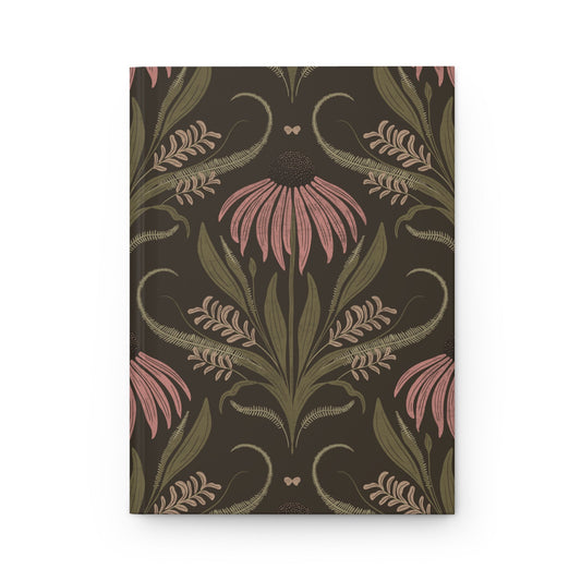 Mocha Blush Meadow Hardcover Journal with hand - drawn artwork - Flourish Moon Studio