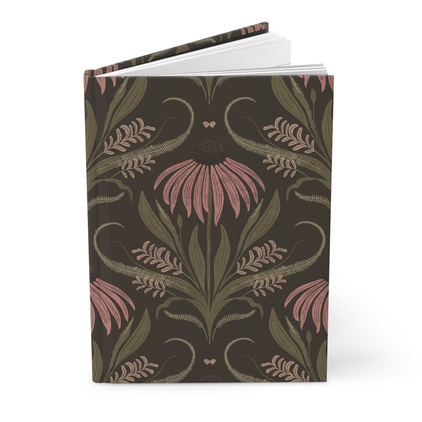 Mocha Blush Meadow Hardcover Journal with hand - drawn artwork - Flourish Moon Studio