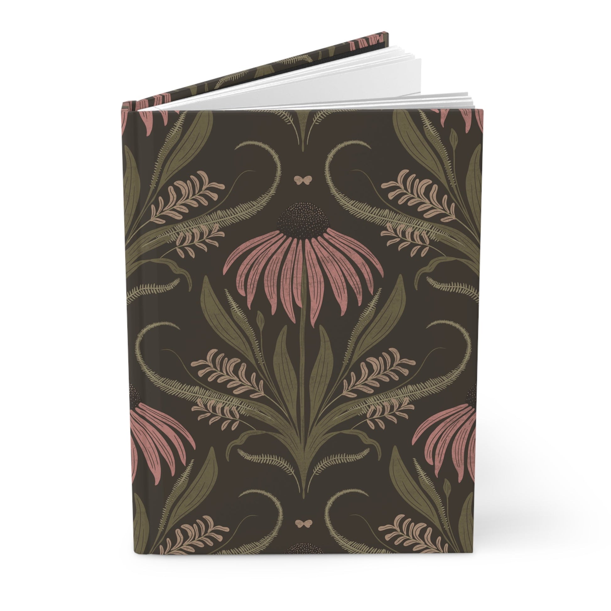 Mocha Blush Meadow Hardcover Journal with hand - drawn artwork - Flourish Moon Studio