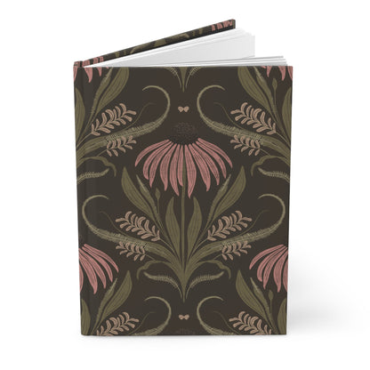 Mocha Blush Meadow Hardcover Journal with hand - drawn artwork - Flourish Moon Studio