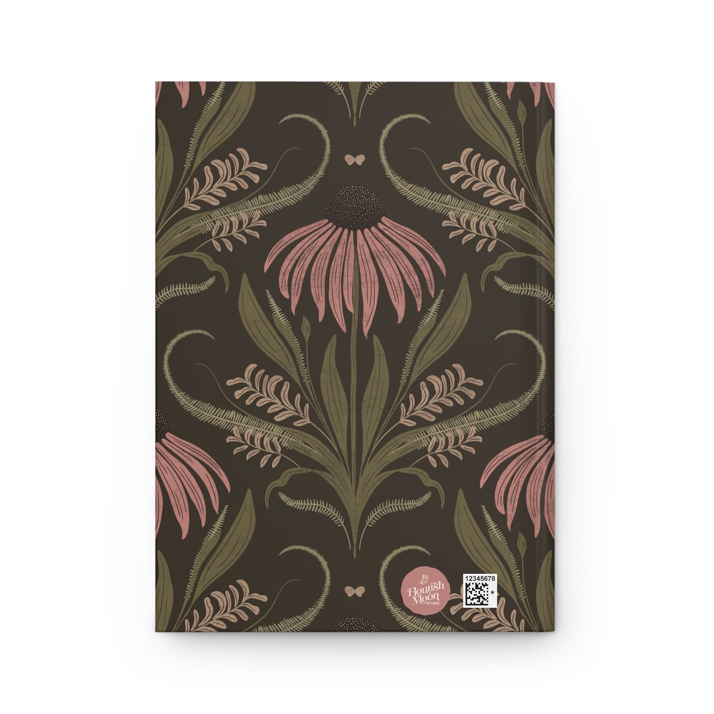 Mocha Blush Meadow Hardcover Journal with hand - drawn artwork - Flourish Moon Studio