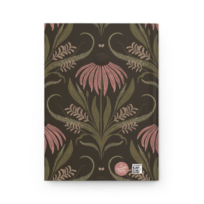 Mocha Blush Meadow Hardcover Journal with hand - drawn artwork - Flourish Moon Studio
