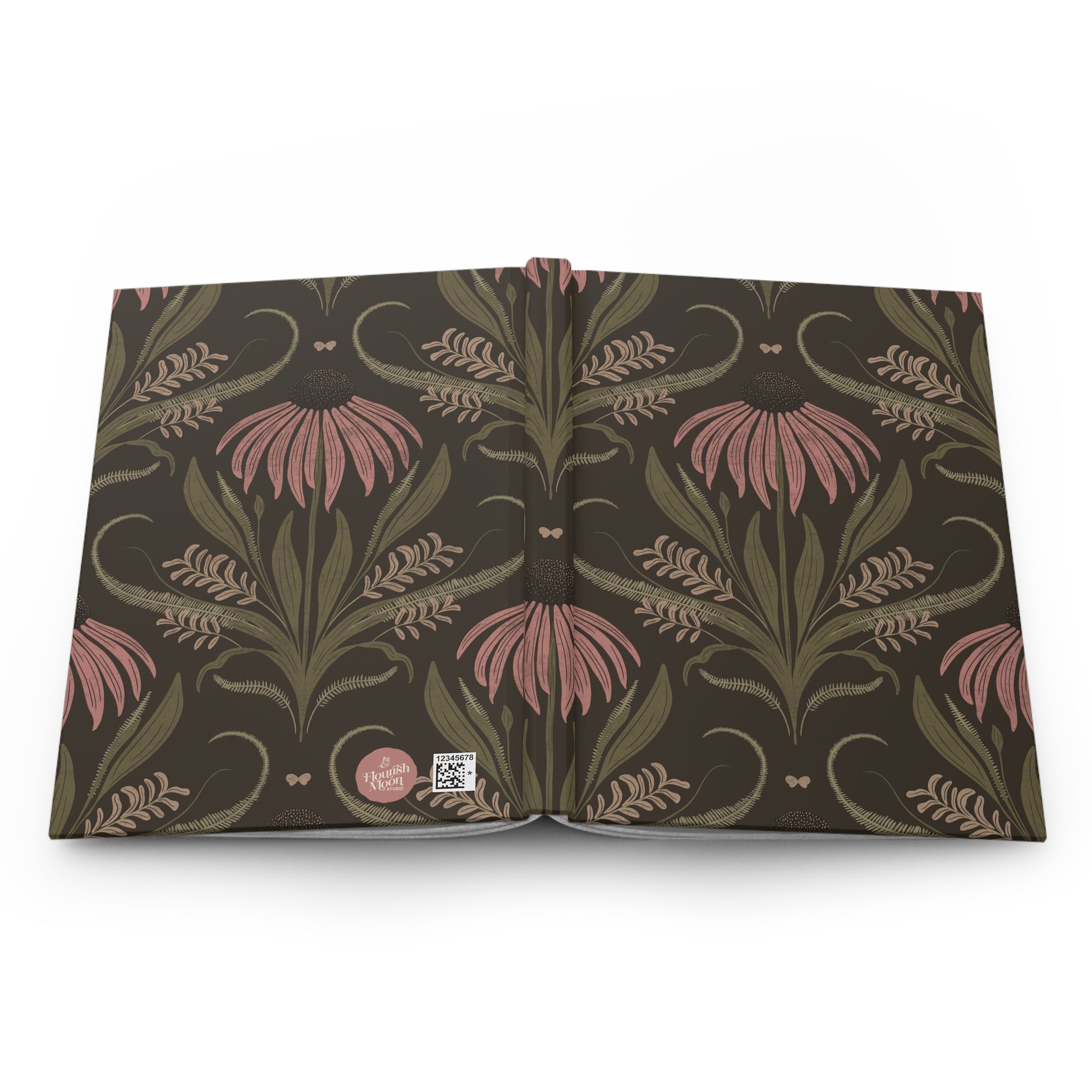 Openjournal with floral pattern on a white background