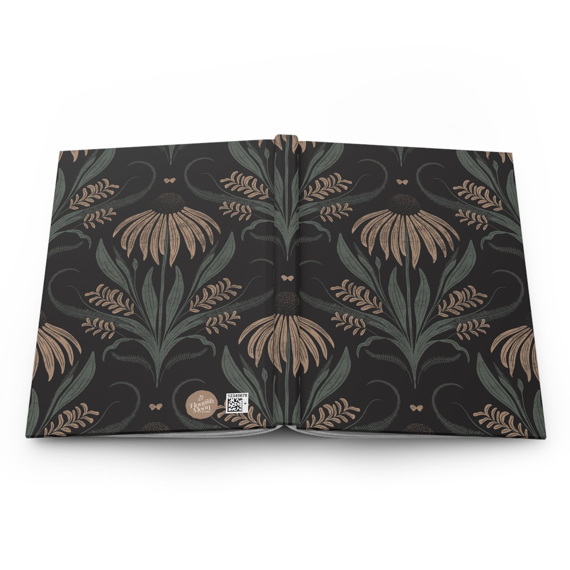 Moonlit Meadow Hardcover Journal with hand - drawn artwork - Flourish Moon Studio