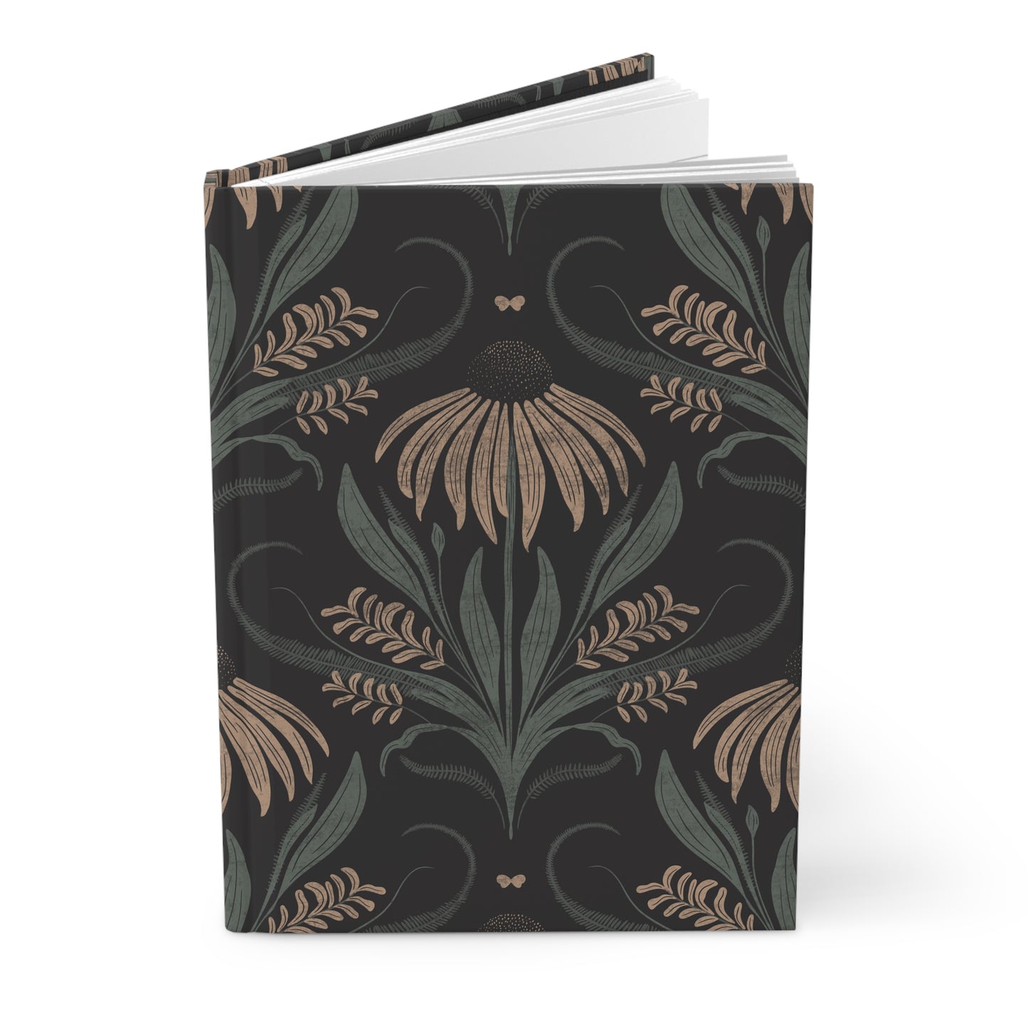 Notebook with floral pattern on a black background