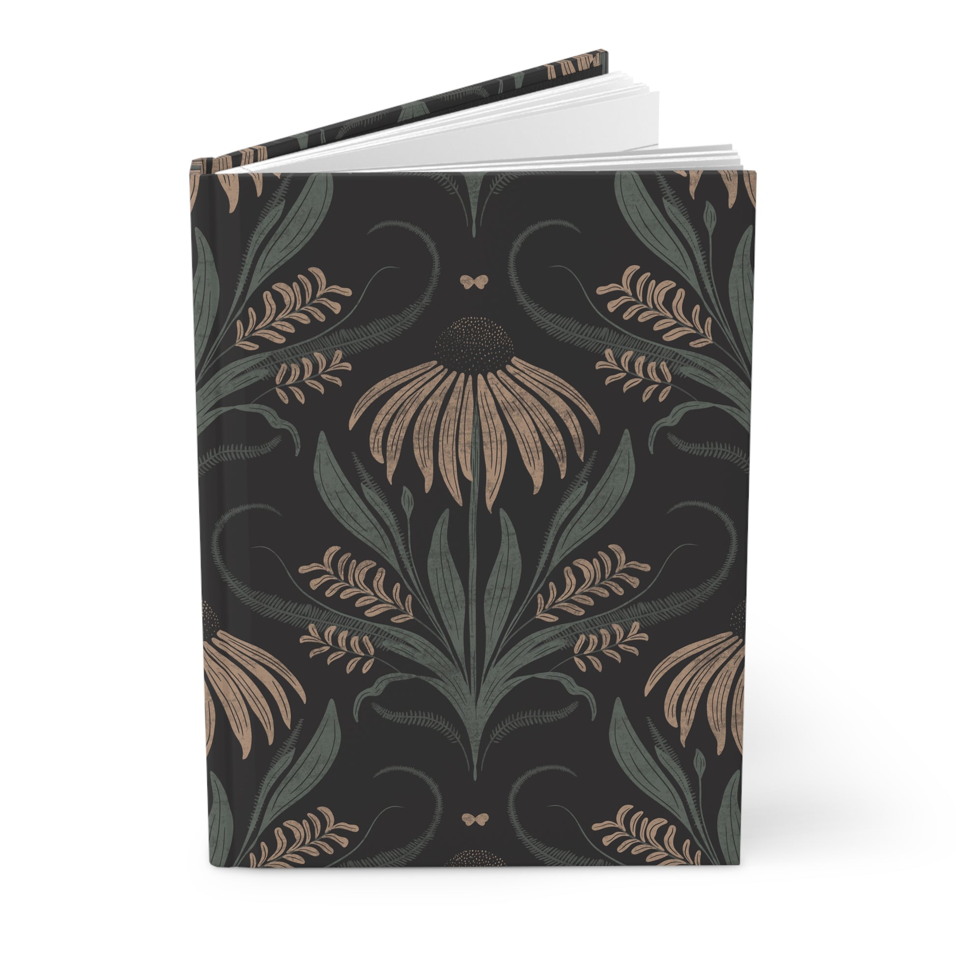 Notebook with floral pattern on a black background
